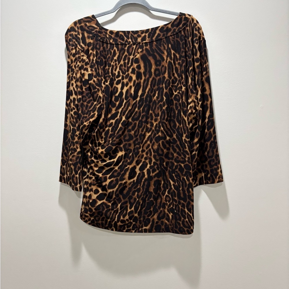 LAUREN RALPH LAUREN • Women’s Leopard Print Splice Wrap Drapey Neckline Blouse - Picture 2 of 5